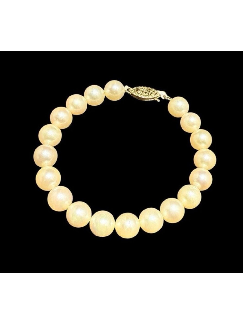 White Akoya Cultured Pearl Bracelet 14k Yellow Gold Clasp 6”